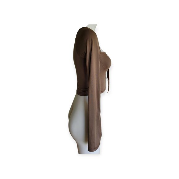 Brown Split Sleeve Keyhole Top by Pretty Garbage S - Picture 5 of 14